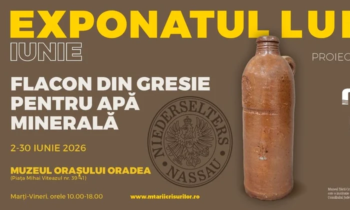 Un flacon din gresie pentru apă minerală, exponatul lunii la Muzeul Țării Crișurilor