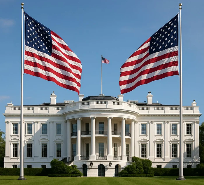 Președintele Donald Trump a ordonat instalarea a două catarge masive în fața Casei Albe FOTO: X
