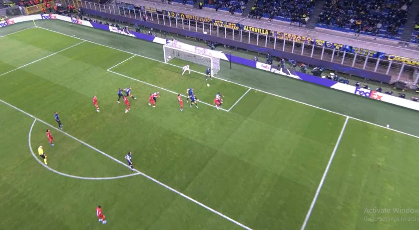 Foto: Captură ecran /  Primul gol valid al partidei Inter-Lverpool (min. 75, Fiirmino).