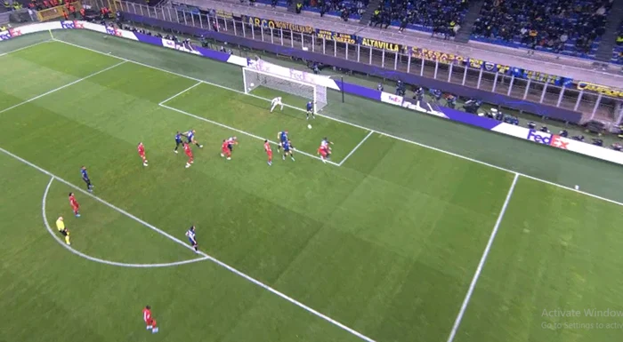 Foto: Captură ecran /  Primul gol valid al partidei Inter-Lverpool (min. 75, Fiirmino).