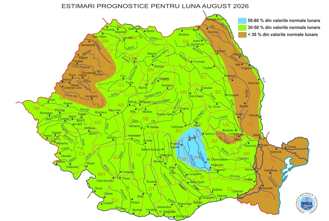 prognoza hidrologica pentru luna august 2026