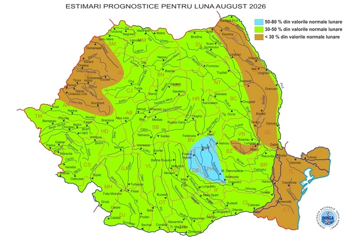 prognoza hidrologica pentru luna august 2026
