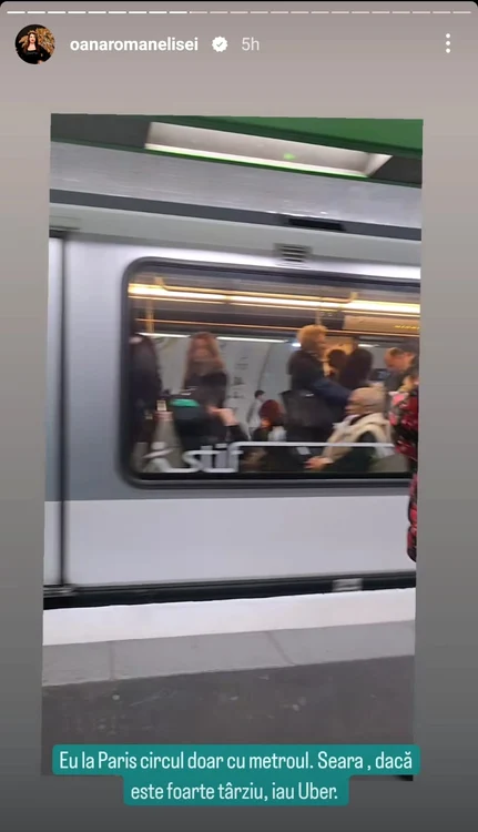 Oana Roman circulă cu metroul / foto: Captură InstaStory