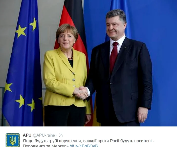 Cancelarul Germaniei, Angela Merkel şi preşedintele Ucrainei, Petro Poroşenko sperând la o pace consolidată în partea răsăriteană a Europei.