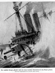 Der englische Kreuzer HAWKE wird von einem deutschen Unterseeboot in den Grund gebohrt  Darstellung von Willy Stoewer 1914 jpg