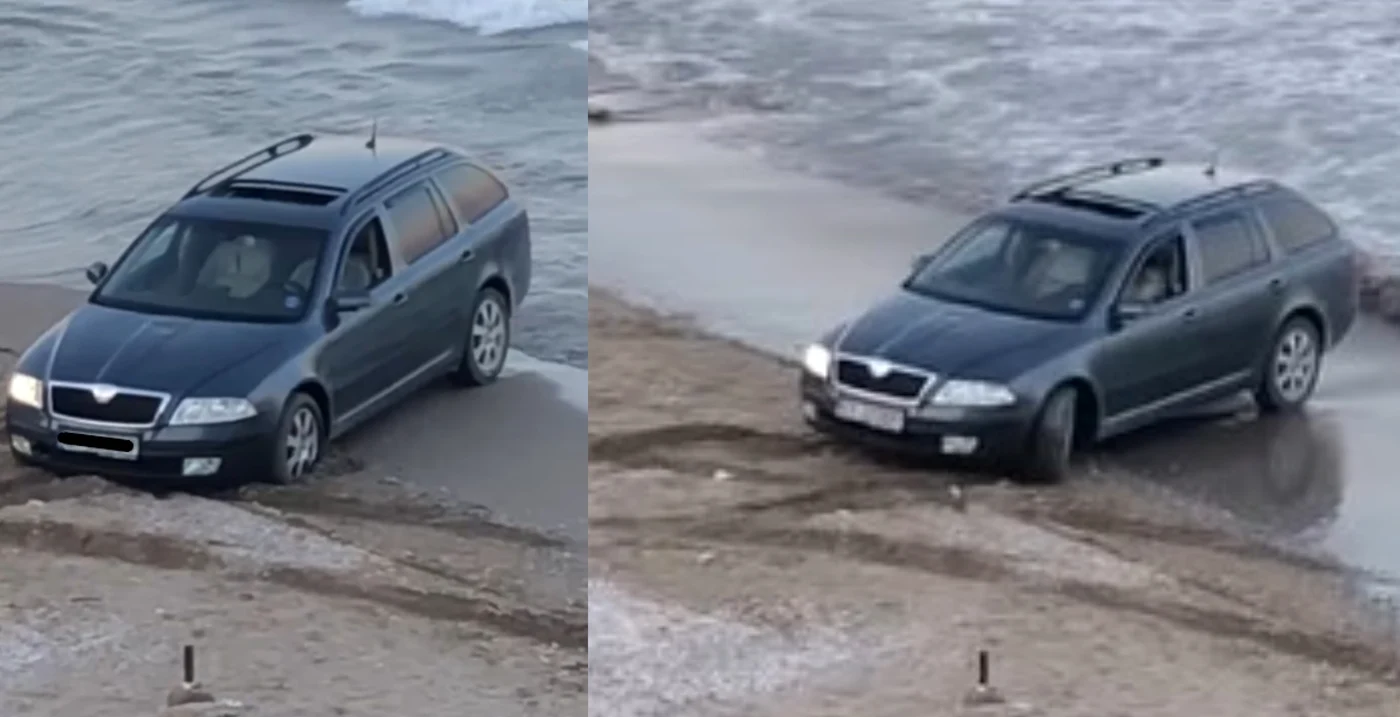 Un șofer a rămas cu mașina în nisip / foto: captură video