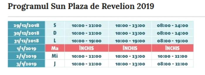 program sun plaza revelion