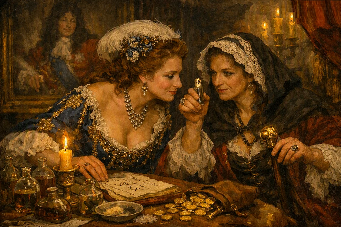 Madame de Montespan și La Voisin. FOTO: imagine generată cu AI