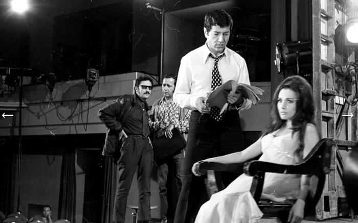 Ion Dichiseanu și Violeta Andrei la filmările „100 de lei”. Foto: Historia/Studiorile Buftea