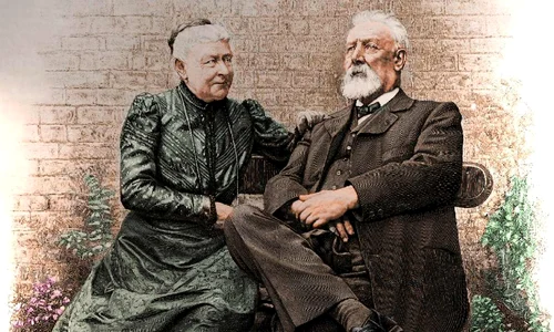 Jules Verne și soția sa, Honorine Anne Hébée du Fraysne de Viane, în jurul anului 1900. Imagine publicată de săptămânalul francez L'Illustration în aprilie 1905, după moartea scriitorului (© Wikimedia Commons)