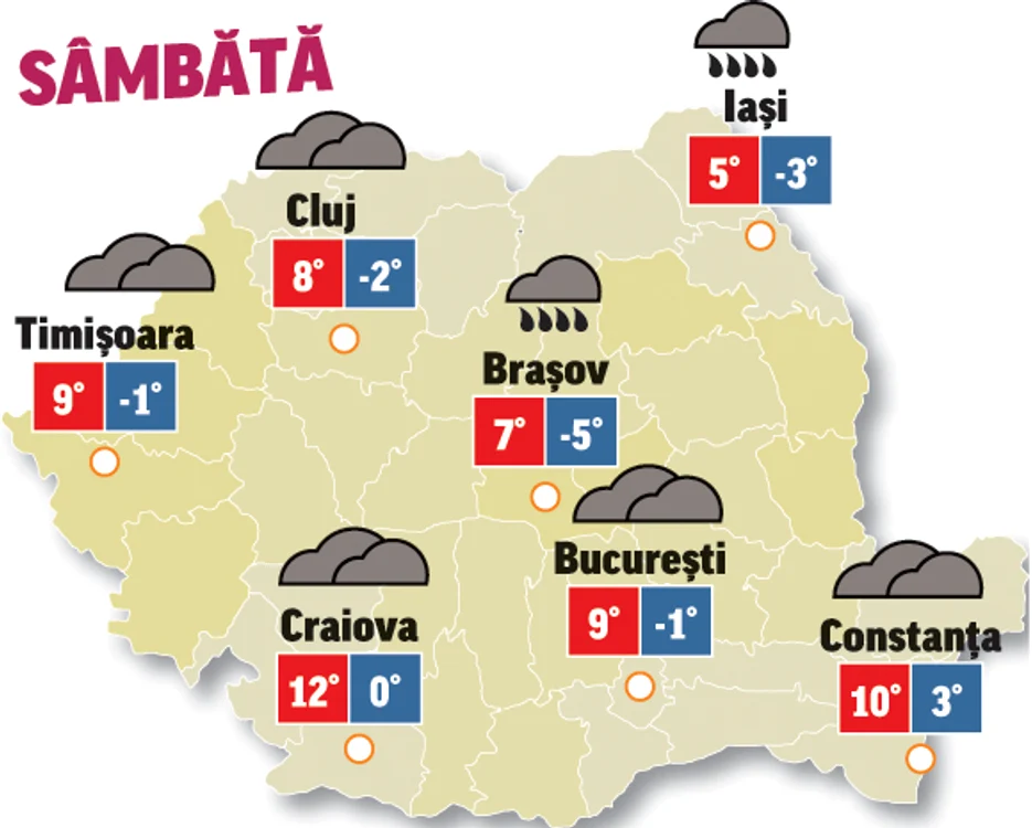 Astăzi se anunță vreme închisă în toată țara, iar spre seară va ploua