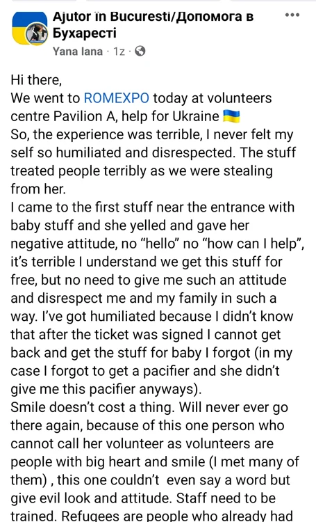 Mărturiile unor  refugiate care  au întâmpinat  probleme  la centru