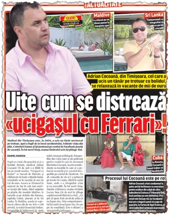 Adrian Cocoană a omorât un om cu maşina pe trotuar