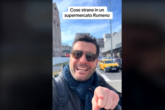 Italianul a fost surprins de produsele dintr-un supermaket românesc FOTO captură video Tik Tok