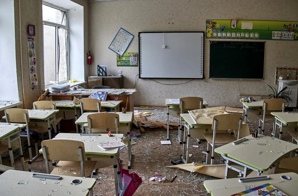 Ciuhuiv, regiunea Harkov: Școală devastată de bombardamente rusești FOTO EPA-EFE