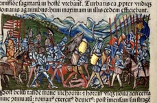 Bătălia de la Baia, ilustrată în „Chronica hungarorum” din 1488 (© Wikimedia Commons)