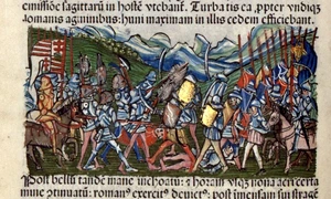 Bătălia de la Baia, ilustrată în „Chronica hungarorum” din 1488 (© Wikimedia Commons)