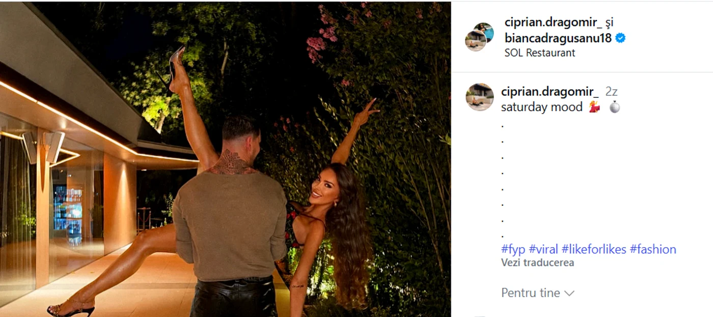  Ciprian Dragomir și Bianca Drăgușanu. Foto: Instagram