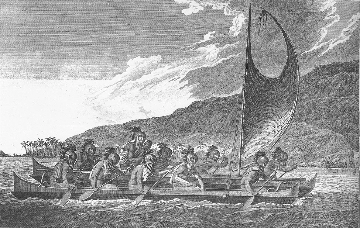 Navigatori polinezieni. Gravură de John Webber (© Wikimedia Commons)