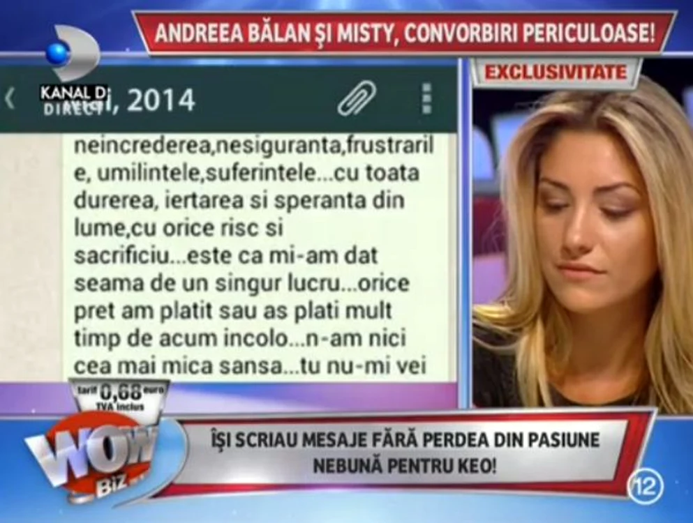 Misty a încercat să-i explice Andreei Bălan că era îndrăgostită de Keo