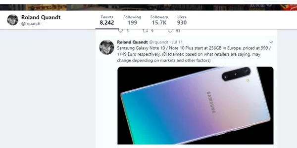 Samsung Note 10 Roland Quandt Twitter