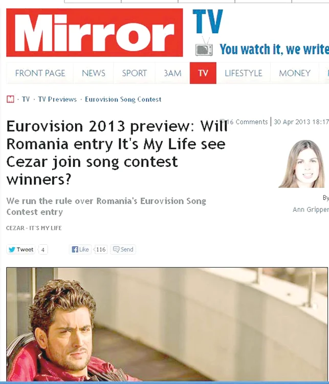 Jurnaliştii suedezi şi englezi l-au criticat  aspru pe reprezentantul  României la “Eurovision”  (FOTOGRAFII: ARHIVA PERSONALĂ/CLICK!)