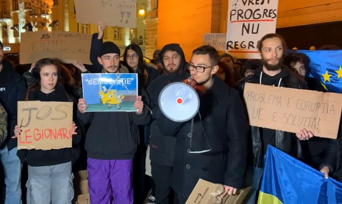 Miting anti-Georgescu la Timișoara Foto: Captură Video Tele Europa Nova