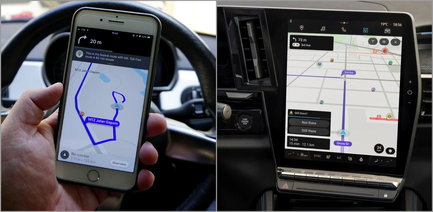 Waze pe msartphone si pe automobil. FOTO Shutterstock și Waze