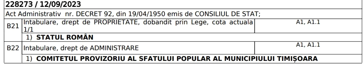 Captură din extrasul CF al clădirii de pe C.D. Loga nr 52 FOTO CF Loga 52