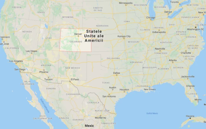 Hartă cu Statul Colorado, Denver, SUA 