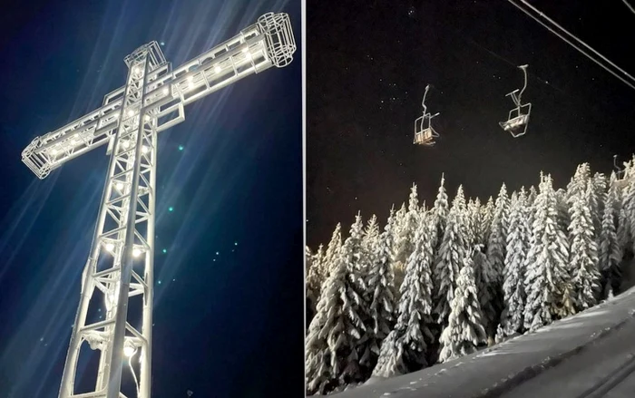 Colaj. Crucea Eroilor şi o pârtie din Straja. Foto: Enjoy Hunedoara / Facebook