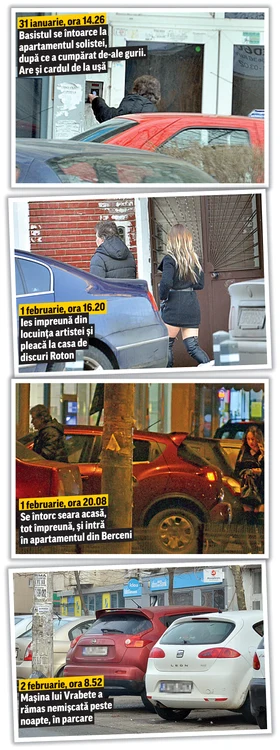 
    1 februarie, ora 16.30 Mugurel Vrabete şi Irina Popa pleacă împreună de acasă, cu maşina artistului  