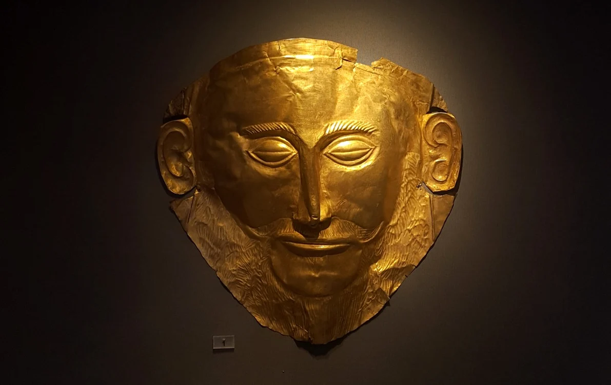 Masca lui Agamemnon, expusă la Muzeul Național de Arheologie din Atena