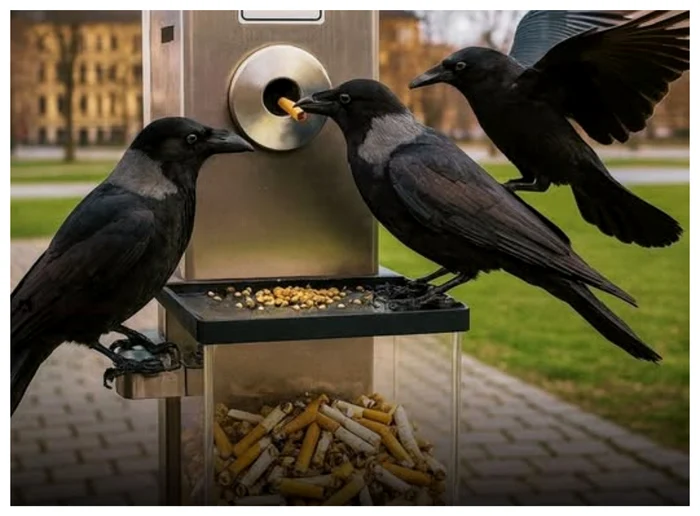 Corbii strâng mucurile de țigară de pe străzi, în Suedia / FOTO: Facebook- Atlas Geografic 