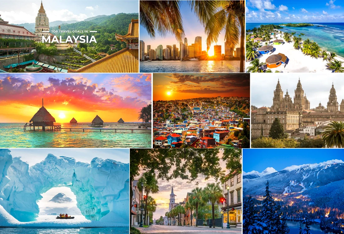 Colaj cu imagini din destinațiile de vis pentru o vacanță de iarnă memorabilă
