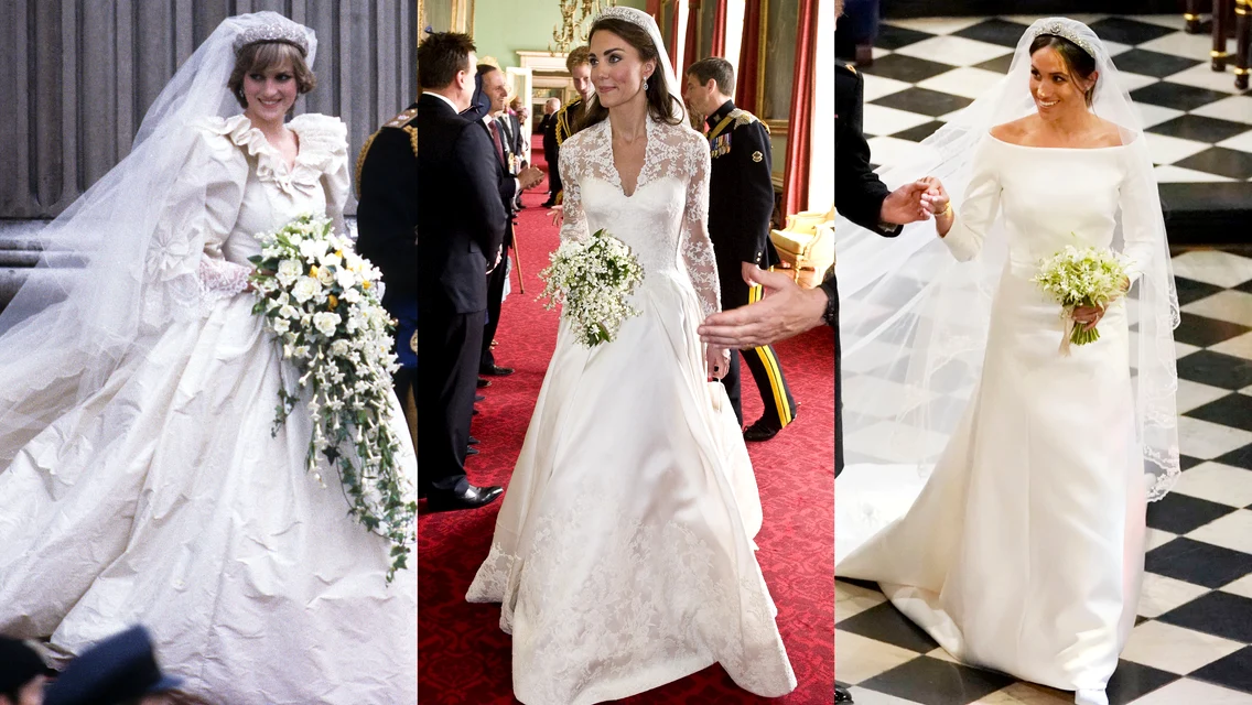 Miresele regale Kate Middleton, Meghan Markle, Prințesa Diana. FOTO: Profimedia