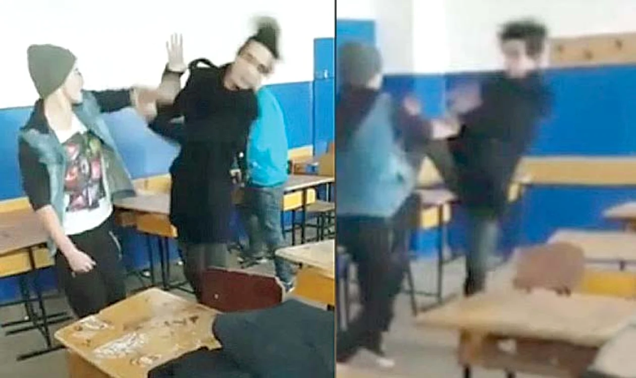 
    Unul dintre băieţi şi-a lovit  colegul cu capul în gurăFoto: Adevărul  