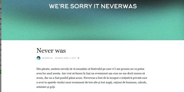 Anunţul Neverwas FOTO Facebook Neverwas