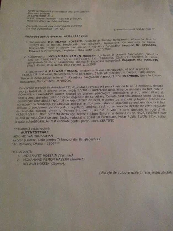 Declaratie autentificata cetateni Bangladesh (limba romana)