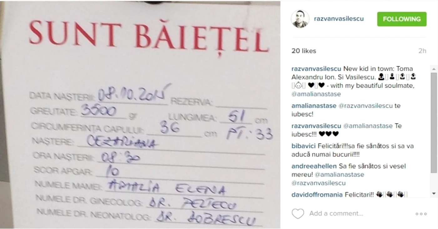 Amalia Nastase a nascut foto Instagram/ razvan Vasilescu