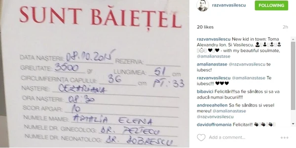 Amalia Nastase a nascut foto Instagram/ razvan Vasilescu