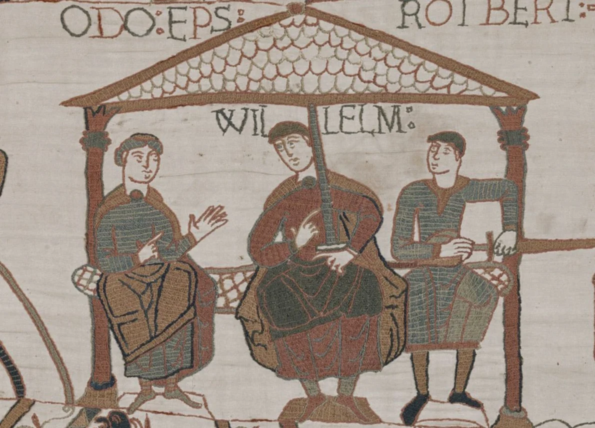 William Cuceritorul, reprezentat pe Tapiseria de la Bayeux, încadrat de frații săi, Odo (stânga) și Robert