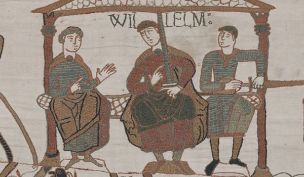 William Cuceritorul, reprezentat pe Tapiseria de la Bayeux, încadrat de frații săi, Odo (stânga) și Robert