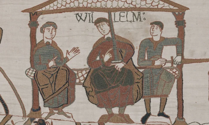 William Cuceritorul, reprezentat pe Tapiseria de la Bayeux, încadrat de frații săi, Odo (stânga) și Robert