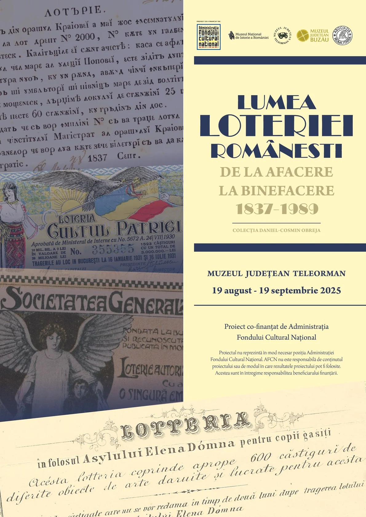 Afiș   Expoziția Lumea loteriei românești la Muzeul Județean Teleorman 19 08 2025 jpg