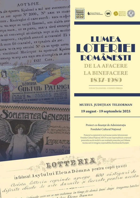 Afiș Expoziția Lumea loteriei românești la Muzeul Județean Teleorman 19 08 2025 jpg