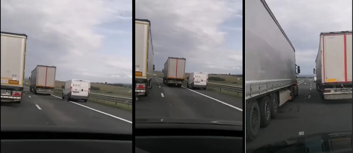 Banda de urgență transformată în bandă de viteză pe A1 în Sibiu Foto colaj capturi video jpg