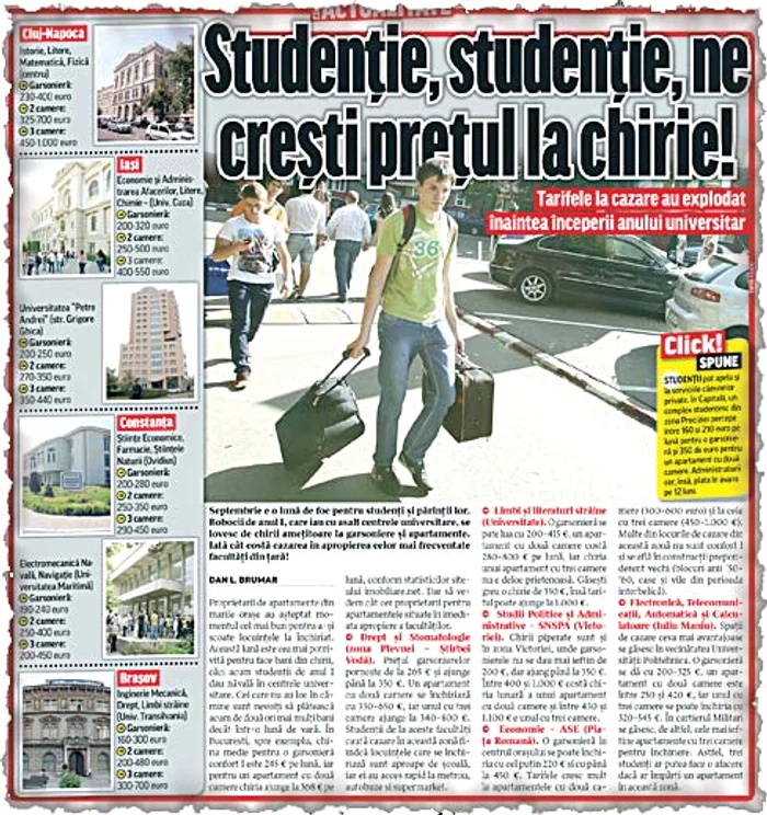 Preţul chiriilor a crescut enorm în luna septembrie