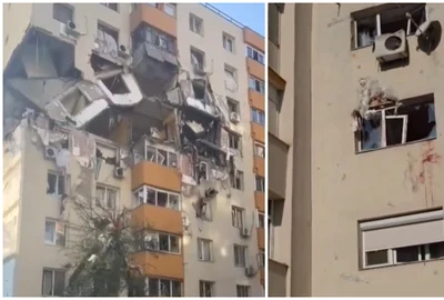 locul în care un bărbat ar fi fost aruncat de suflul exploziei din Rahova foto captura video fb reporter neptun tv