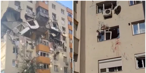 locul în care un bărbat ar fi fost aruncat de suflul exploziei din Rahova foto captura video fb reporter neptun tv